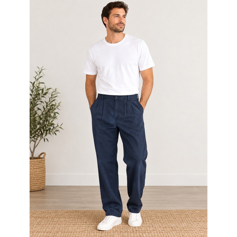 Dockers Pleated Chinos Mens 40x30 Navy Good Cotton Twill Trousers Workwear Y2K